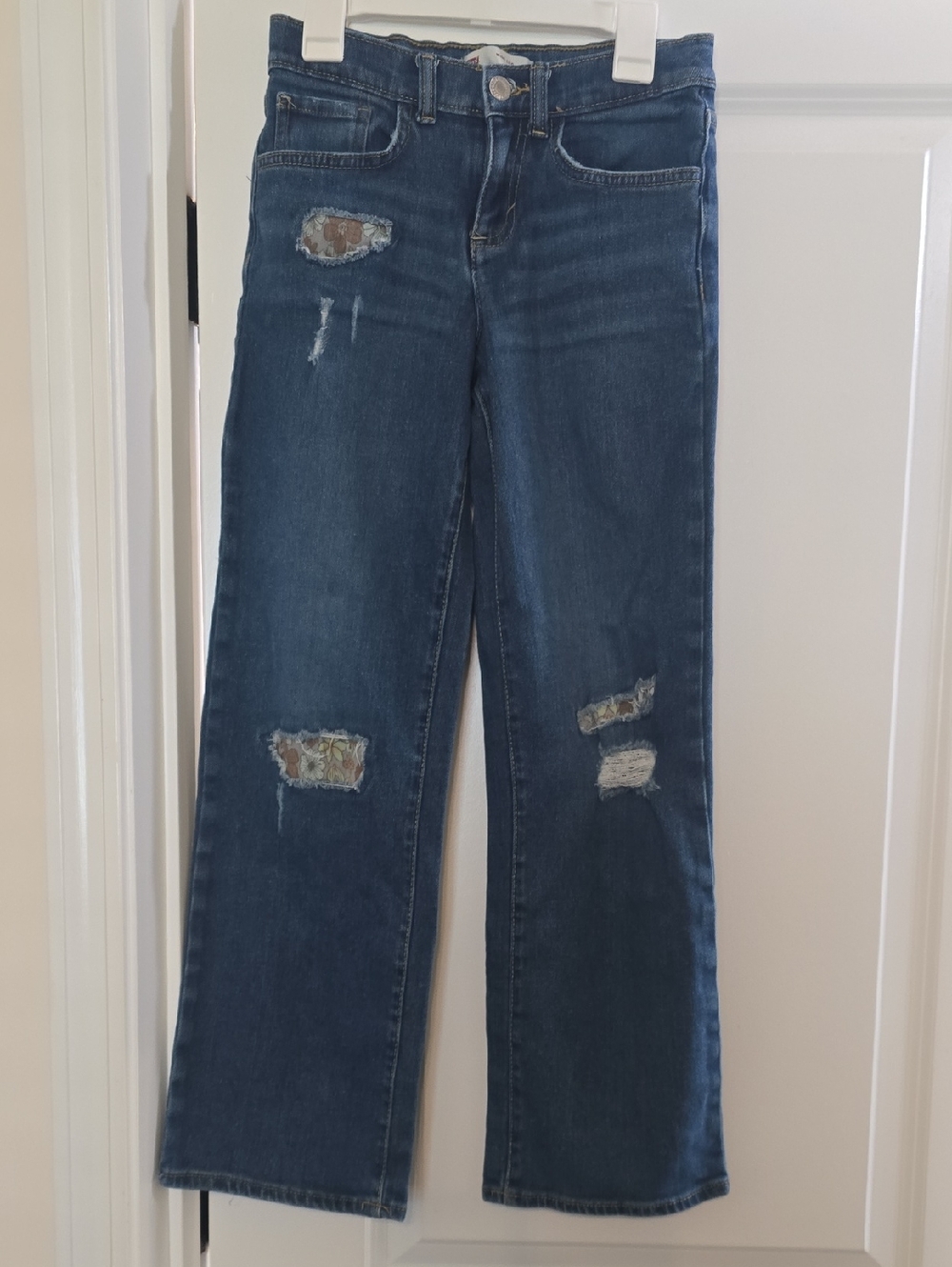 Women’s Distressed Dark Blue Straight-Leg Jeans